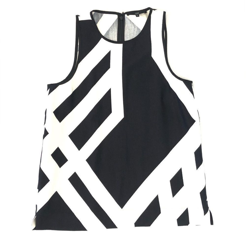 Tibi Black and White Geometric Sleeveless Top